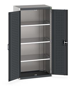 Heavy Duty Bott cubio cupboard with perfo panel lined hinged doors. 800mm wide x 525mm deep x 1600mm high with 3 x100kg capacity shelves.... Bott Industial Tool Cupboards with Shelves